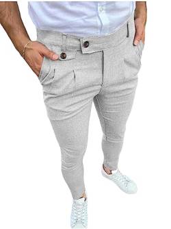 shownicer Herren Chino Hose Kariert Stoffhose Slim Fit Business Chinohose Straight Bein Schlank Beiläufige Hosen Stretch Streetwear Freizeithose B Hellgrau XL von shownicer