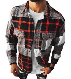 shownicer Herren Hemd Kariertes Freizeithemd Holzfällerhemd Normale Passform Lange Ärmel Flanellhemden Arbeitshemd Kariert Hemd Hemdjacke Winterjacke Mantel A Rot XL von shownicer