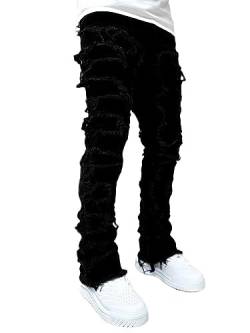 shownicer Herren Hip Hop Jeans Baggy Straight Leg Gewaschen Jeanshose Casual Denim Hosen Vintage Destroyed Stretch Jeans Teenager Jungen Skateboard Hose Streetwear A Schwarz M von shownicer
