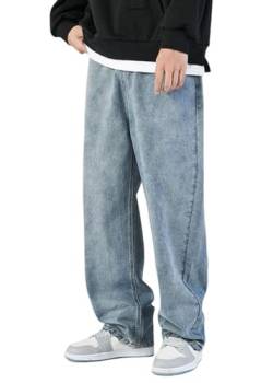 shownicer Herren Jeans Hosen Y2K Baggy Hip Hop Jeans Gerades Bein Gewaschene Vintage Denim Hosen Teenager Jungen Skateboard Hosen Streetwear 01 Blau XS von shownicer