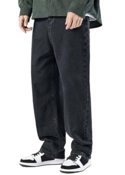 shownicer Herren Jeans Hosen Y2K Baggy Hip Hop Jeans Gerades Bein Gewaschene Vintage Denim Hosen Teenager Jungen Skateboard Hosen Streetwear 01 Schwarz S von shownicer