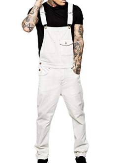 shownicer Herren Jeans Latzhose Lange Jeanshose Retro Denim Bib Overall Skinny Fit Stone-Washed Streetwear Zerreißen Arbeitshosen Jumpsuit C Weiß XL von shownicer