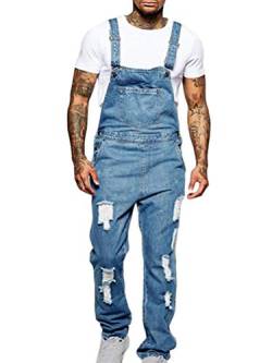 shownicer Herren Jeans Latzhose Lange Jeanshose Retro Denim Bib Overall Skinny Fit Stone-Washed Streetwear Zerreißen Arbeitshosen Jumpsuit D Hellblau 3XL von shownicer