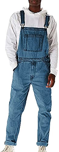 shownicer Herren Jeans Latzhose Lange Jeanshose Retro Denim Bib Overall Skinny Stone-Washed Streetwear Zerreißen Arbeitshosen Jumpsuit B Hellblau M von shownicer