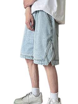 shownicer Herren Jeans Shorts Sommer Casual Relaxed Fit Denim Kurze Hosen Baggy Hip Hop Cargo Shorts Straight Leg Streetwear Bermuda für Männer C Hellblau S von shownicer