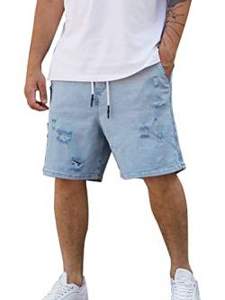 shownicer Herren Jeans Shorts Sommer Casual Relaxed Fit Denim Kurze Hosen Baggy Hip Hop Cargo Shorts Straight Leg Streetwear Bermuda für Männer G Grau L von shownicer