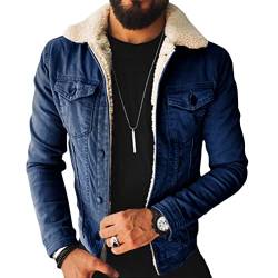 shownicer Herren Jeansjacke Jacke Jeans Winterjacke Gefüttert Übergangsjacke Revers Fleecejacke Plüschmantel Cardigan Mäntel Warme Dicker Denim Bikerjacke Sherpa Jacket Dunkelblau M von shownicer