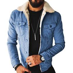 shownicer Herren Jeansjacke Jacke Jeans Winterjacke Gefüttert Übergangsjacke Revers Fleecejacke Plüschmantel Cardigan Mäntel Warme Dicker Denim Bikerjacke Sherpa Jacket Hellblau M von shownicer