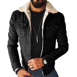 shownicer Herren Jeansjacke Jacke Jeans Winterjacke Gefüttert Übergangsjacke Revers Fleecejacke Plüschmantel Cardigan Mäntel Warme Dicker Denim Bikerjacke Sherpa Jacket Schwarz 3XL von shownicer