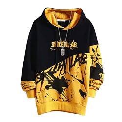 shownicer Herren Kapuzenpullover Hip Hop Streetwear Hoodie Patchwork Langarm Sweatjacke Sweatshirts Pullover Mit Kapuze Outwear G Gelb M von shownicer