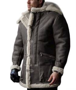 shownicer Herren Mittellang Kunstlederjacke Winter Warm Langarm Gepolsterte Lederjacke Vintage Verdicken Mantel mit Pelzkragen Herren Freizeitjacke Jacken mit Taschen A Braun M von shownicer