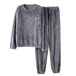 shownicer Herren Pyjama Lang Schlafanzug Set Winter Fleece Zweiteiliger und Schlafhose Set Weich Flanell Nachtwäsche Loungewear Teenager Jungen X2 Hellgrau M von shownicer