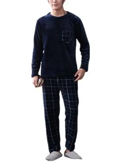 shownicer Herren Pyjama Set Winter Zweiteiliger Männer Fleece Schlafanzug Warm Sleepwear Flannel Hose und Tops Langarm Nachtwäsche B Blau M von shownicer