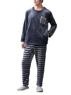 shownicer Herren Pyjama Set Winter Zweiteiliger Männer Fleece Schlafanzug Warm Sleepwear Flannel Hose und Tops Langarm Nachtwäsche Set A Grau XXL von shownicer