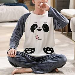 shownicer Herren Pyjama Set Winter Zweiteiliger Männer Fleece Schlafanzug Warm Sleepwear Flannel Hose und Tops Langarm Nachtwäsche X02 Grau L von shownicer