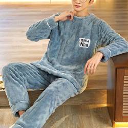 shownicer Herren Pyjama Set Winter Zweiteiliger Männer Fleece Schlafanzug Warm Sleepwear Flannel Hose und Tops Langarm Nachtwäsche X18 Blau S von shownicer