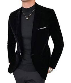 shownicer Herren Sakko Samt Blazer Slim Fit Männer Blazer Modern Freizeit Leichte Jacket Anzugjacke Eine Knopf Sakko für Business Frühling und Herbst A Schwarz L von shownicer