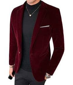 shownicer Herren Sakko Samt Blazer Slim Fit Männer Blazer Modern Freizeit Leichte Jacket Anzugjacke Eine Knopf Sakko für Business Frühling und Herbst A Weinrot XXL von shownicer