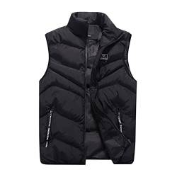 shownicer Herren Steppweste Weste mit Reißverschluss Taschen Leicht Winterweste Outdoor Stehkragen Daunenweste Freizeit Gilet Ärmellos Jacke Sport B Schwarz XS von shownicer