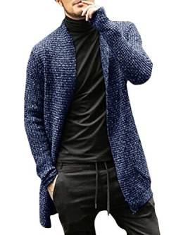 shownicer Herren Strickjacke Strickmantel Lang Cardigan Knit Mantel Open Jacke Slim Fit Winter Langarm Grobstrick Sweatjacke Pulli Outwear Trenchcoats Blau XL von shownicer