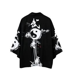 shownicer Herren Unisex Japanischen Kimono Cardiqan Bademantel Morgenmantel Robe Dreiviertel Ärmel Mit Lockerem Yin Yang und Drachen Drucken Unisex Lose Yukata Sommer Bluse Top K L von shownicer