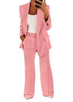 shownicer Hosenanzug Damen Elegant Business Anzug Set 2-teilig Slim Fit Blazer + Elastisch Hohe Taille Hose Outfit Casual Sportlich Freizeitanzug Zweiteiler Einfarbig Streetwear A Hellrosa M von shownicer