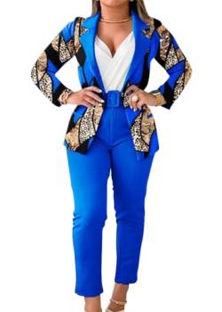 shownicer Hosenanzug Damen Elegant Business Anzug Set Hosenanzug Blazer Hose Einfarbig Revers Büro Zweiteiler Hosenanzug 2 Teilig Anzug Slimfit Festlich Damenanzug B Blau S von shownicer