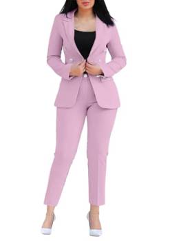 shownicer Hosenanzug Damen Elegant Business Anzug Set Hosenanzug Blazer Hose Einfarbig Revers Büro Zweiteiler Hosenanzug 2 Teilig Anzug Slimfit Festlich Damenanzug E Hell-Pink L von shownicer