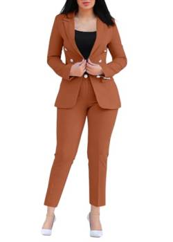 shownicer Hosenanzug Damen Elegant Business Anzug Set Hosenanzug Blazer Hose Einfarbig Revers Büro Zweiteiler Hosenanzug 2 Teilig Anzug Slimfit Festlich Damenanzug E Kaffee XL von shownicer