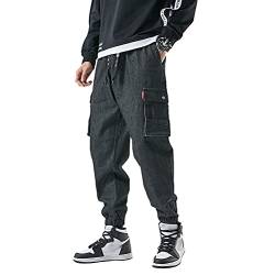 shownicer Jeans Herren Cargohose Denim Hosen Arbeit Kampf Techwear Hose Hip Hop Mehrere Taschen Tapered Hosen Schnalle Riemen Jogginghose Sweatpants B Schwarz L von shownicer