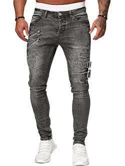 shownicer Jeans Herren Slim Fit Stretch Jeanshose Denim Hose Männer Coole Jungen Chino Freizeithose Skinny Destroyed Hose Jogger A Grau L von shownicer