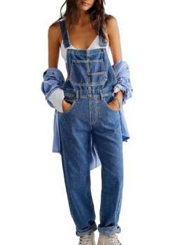 shownicer Jeanslatzhose Damen Latzhose Jeans Hose Vintage Loose fit Jumpsuit Overall Denim Playsuit Romper A Dunkelblau M von shownicer