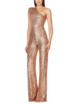 shownicer Jumpsuit Damen Pailletten Jumpsuit Eine Schulter Elegant Overall Sommer Ärmellos Einteiler Lang Overall Hosenanzug Hohe Taille Romper A Gold XL von shownicer