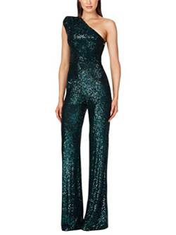 shownicer Jumpsuit Damen Pailletten Jumpsuit Eine Schulter Elegant Overall Sommer Ärmellos Einteiler Lang Overall Hosenanzug Hohe Taille Romper A Grün M von shownicer