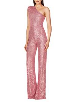 shownicer Jumpsuit Damen Pailletten Jumpsuit Eine Schulter Elegant Overall Sommer Ärmellos Einteiler Lang Overall Hosenanzug Hohe Taille Romper A Rosa M von shownicer