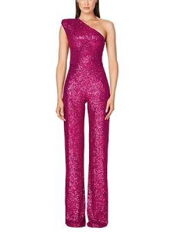 shownicer Jumpsuit Damen Pailletten Jumpsuit Eine Schulter Elegant Overall Sommer Ärmellos Einteiler Lang Overall Hosenanzug Hohe Taille Romper A Rose Rot L von shownicer