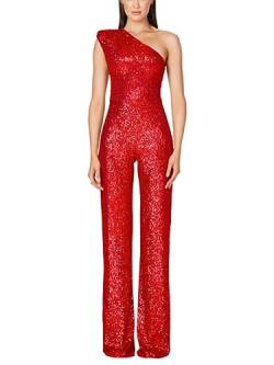 shownicer Jumpsuit Damen Pailletten Jumpsuit Eine Schulter Elegant Overall Sommer Ärmellos Einteiler Lang Overall Hosenanzug Hohe Taille Romper A Rot M von shownicer