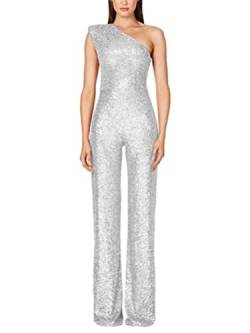 shownicer Jumpsuit Damen Pailletten Jumpsuit Eine Schulter Elegant Overall Sommer Ärmellos Einteiler Lang Overall Hosenanzug Hohe Taille Romper A Silber S von shownicer