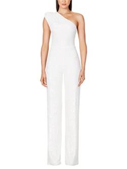 shownicer Jumpsuit Damen Pailletten Jumpsuit Eine Schulter Elegant Overall Sommer Ärmellos Einteiler Lang Overall Hosenanzug Hohe Taille Romper A Weiß L von shownicer