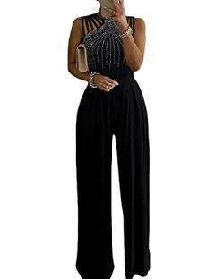 shownicer Jumpsuit Damen Sommer Halfter Overall Armellos Einteiler Elegant Lang Hosenanzug Playsuit Jogginganzug Romper Einfarbig Strampler Spielanzug (S, Schwarz) von shownicer