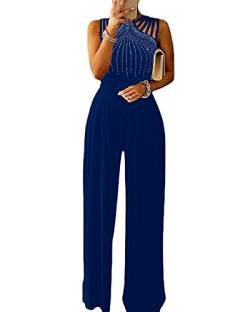 shownicer Jumpsuit Damen Sommer Halfter Overall Armellos Einteiler Elegant Lang Hosenanzug Playsuit Jogginganzug Romper Einfarbig Strampler Spielanzug Blau 3XL von shownicer