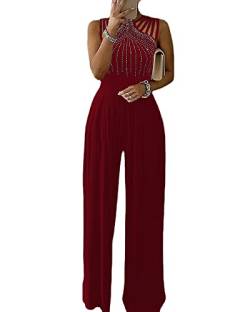 shownicer Jumpsuit Damen Sommer Halfter Overall Armellos Einteiler Elegant Lang Hosenanzug Playsuit Jogginganzug Romper Einfarbig Strampler Spielanzug Rot L von shownicer