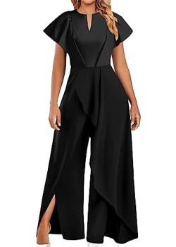 shownicer Jumpsuit Festlich Hochzeit Damen Lang Weites Bein Elegant Overall Spitze Ärmel Hosenanzug Playsuit Romper G Schwarz 3XL von shownicer