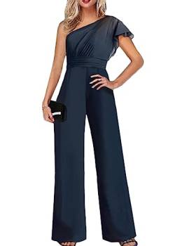 shownicer Jumpsuit Festlich Hochzeit Damen Lang Weites Bein Elegant Overall Spitze Ärmel Hosenanzug Playsuit Romper I Marine02 XL von shownicer