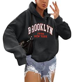 shownicer Kapuzenpullover Für Damen Herbst Winter Hoodie Letter Print Sweatshirt Lose Casual Langarm Hip Hop Langarmshirt Pullover mit Kapuze Sport Outerwear X1 Schwarz M von shownicer