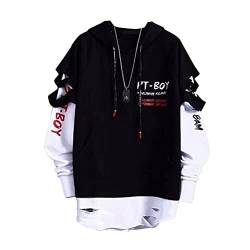 shownicer Kapuzenpullover Herren Hip Hop Streetwear Hoodie Patchwork Langarm Sweatjacke Sweatshirts Pullover Mit Kapuze E Schwarz 3XL von shownicer