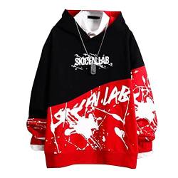 shownicer Kapuzenpullover Herren Hip Hop Streetwear Hoodie Patchwork Langarm Sweatjacke Sweatshirts Pullover Mit Kapuze G Rot M von shownicer