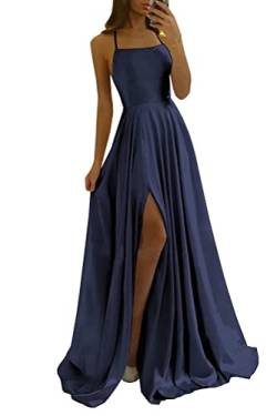 shownicer Kleider Damen Abschlusskleid Off Shoulder Elegant Hochzeit Vintage A-Linie Partykleid Lang Abendkleider Schlitz Cocktailkleid Festkleider Brautkleid Abiball Geburtstag Kleid A Marine M von shownicer