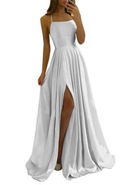 shownicer Kleider Damen Abschlusskleid Off Shoulder Elegant Hochzeit Vintage A-Linie Partykleid Lang Abendkleider Schlitz Cocktailkleid Festkleider Brautkleid Abiball Geburtstag Kleid A Silber M von shownicer