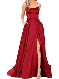 shownicer Kleider Damen Off Shoulder Lang Elegant Hochzeit Vintage A-Linie Partykleid Lang Abendkleider Schlitz Cocktailkleid Festkleider Brautkleid A Weinrot XS von shownicer